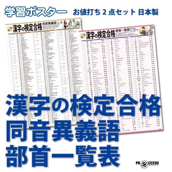 画像1: 学習ポスター漢字の検定合格,同音異義語,部首一覧表 A2サイズお値打ち2点セット日本製 (1)