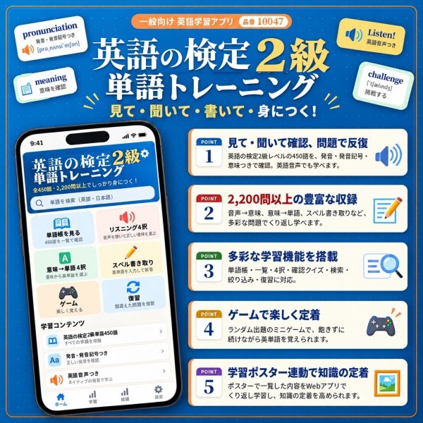 画像4: 【Webアプリ連動版】proceedx　学習ポスター10047英検2級合格　必須英単語、熟語集1　勉強部屋　教室　壁掛け　学生　一般 (4)