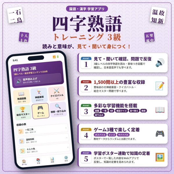 画像4: 【Webアプリ連動版】PROCEEDX漢字の検定合格３級対策 四字熟語　A2サイズ　学習ポスター日本製1203 (4)