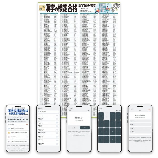 画像2: 【Webアプリ連動版】PROCEEDX漢字の検定合格２級対策 漢字読み書きA2サイズ　学習ポスター日本製1204 (2)