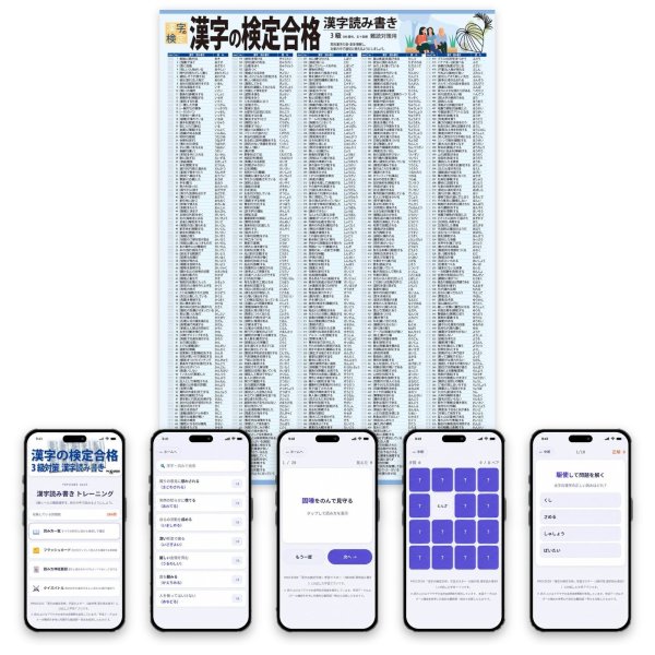 画像2: 【Webアプリ連動版】PROCEEDX漢字の検定合格３級対策 漢字読み書き　A2サイズ　学習ポスター日本製1206 (2)