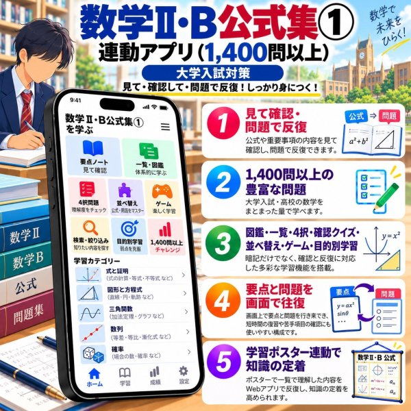 画像4: 【Webアプリ連動版】proceedx　学習ポスター0287高校数学公式集　数学2・B-1  　勉強部屋　教室　壁掛け　高1　高２　高３ (4)