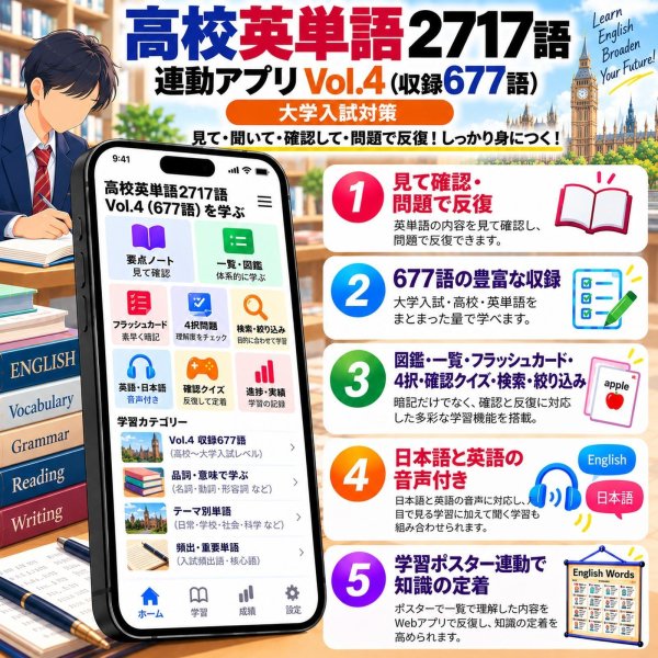 画像4: 【Webアプリ連動版】proceedx 0973 高校英単語2717語4（大学入試用） 高校 学習ポスター 家庭学習 知育 勉強 部屋 教室 掲示 (4)