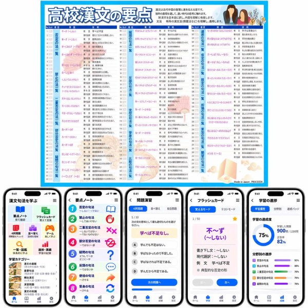 画像2: 【Webアプリ連動版】proceedx 学習ポスター1574高校漢文の要点　勉強部屋　教室　壁貼り　学習　大学受験　　 (2)
