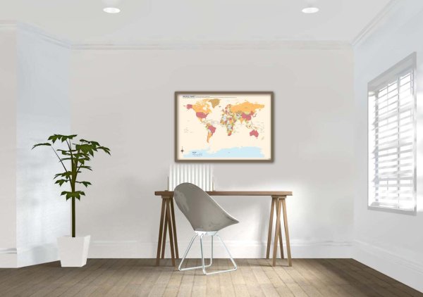 画像5: PROCEEDX美しい世界地図 パステルカラーベージュ2 学習ポスターミニマルマップA2サイズ折り目無し送付日本製 1284 [ポスター] [ポスター] (5)