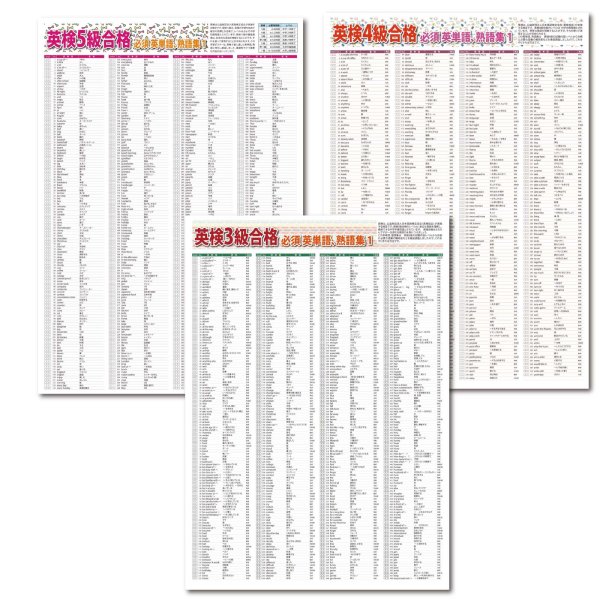 画像1: proceedx 3227 学習ポスター英検3級,4級,5級合格 必須英単語、熟語集 A2サイズお値打ち3点セット日本製 (1)