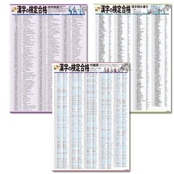 画像1: proceedx 3228 学習ポスター漢字の検定合格２級 A2サイズお値打ち3点セット日本製 (1)