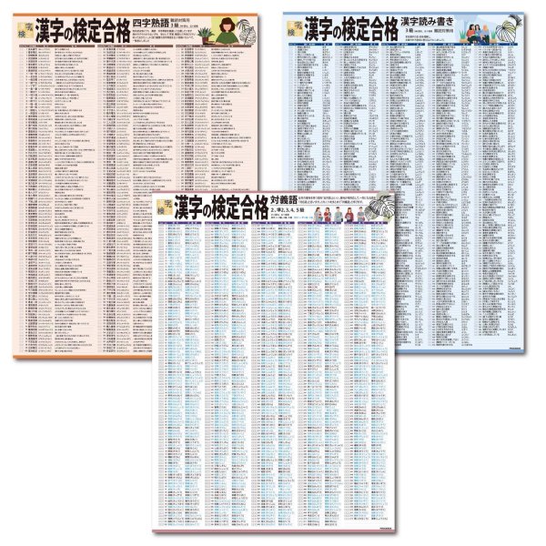 画像1: proceedx 3230 学習ポスター漢字の検定合格３級 A2サイズお値打ち3点セット日本製 (1)