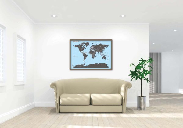 画像4: PROCEEDX美しい世界地図 パステルカラーブルー2 学習ポスターミニマルマップ フレーム付きA2サイズ日本製1266 (4)