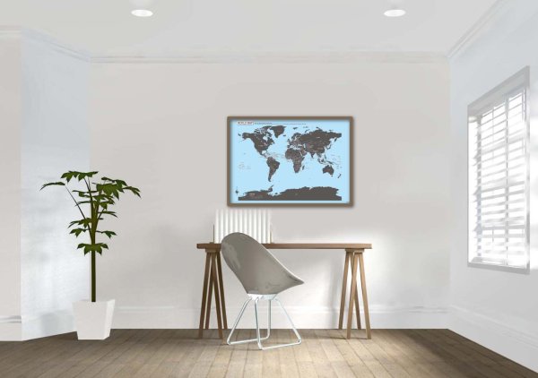 画像5: PROCEEDX美しい世界地図 パステルカラーブルー2 学習ポスターミニマルマップ フレーム付きA2サイズ日本製1266 (5)