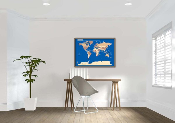 画像5: PROCEEDX美しい世界地図 パステルカラーブルー3 学習ポスターミニマルマップ フレーム付きA2サイズ日本製1267 (5)