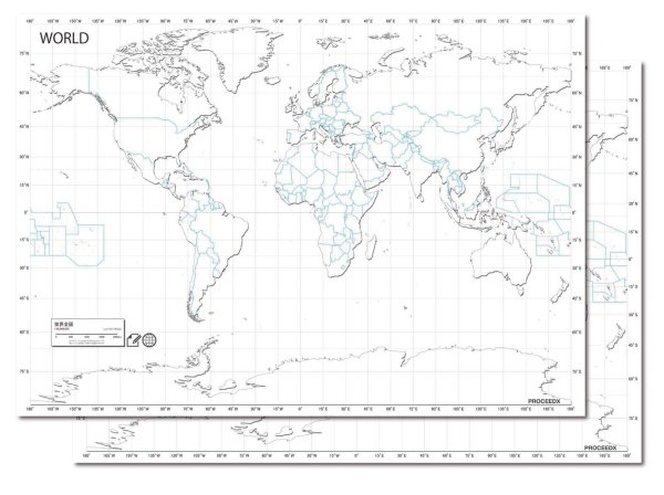 画像1: PROCEEDX美しい世界地図 書き込み自由 ホワイト学習ポスターミニマルマップA1ビッグサイズ 2枚セット  折り目無し送付日本製 影付き1363 [ポスター] (1)