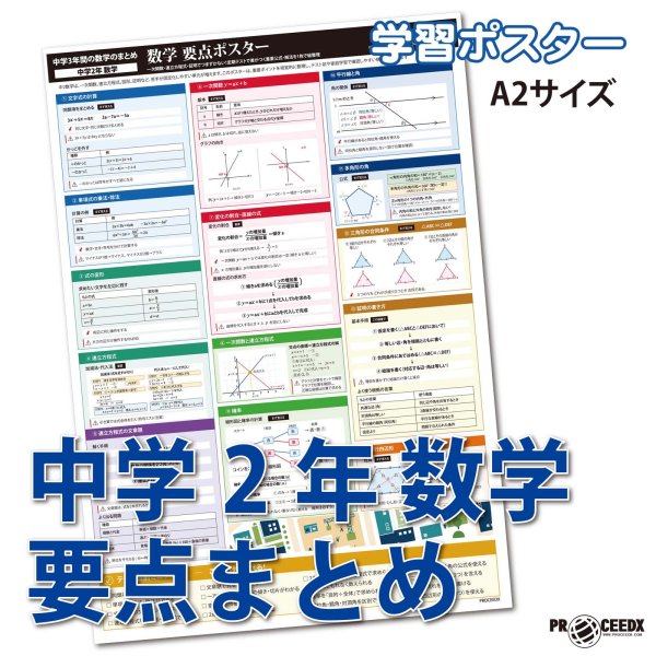画像1: 中学2年 数学 要点まとめ 学習ポスター A2サイズ 基礎固め 定期テスト対策 防水不可 proceedx (1)