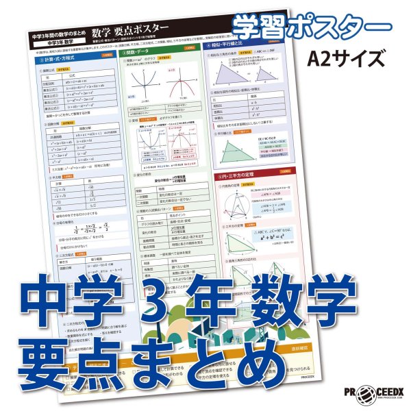 画像1: 中学3年 数学 要点まとめ 学習ポスター A2サイズ 高校受験 定期テスト対策 防水不可 proceedx (1)