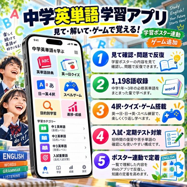 画像4: 【Webアプリ連動版】proceedx 0141 中学英単語 中学 学習ポスター 家庭学習 知育 勉強 部屋 教室 掲示 (4)
