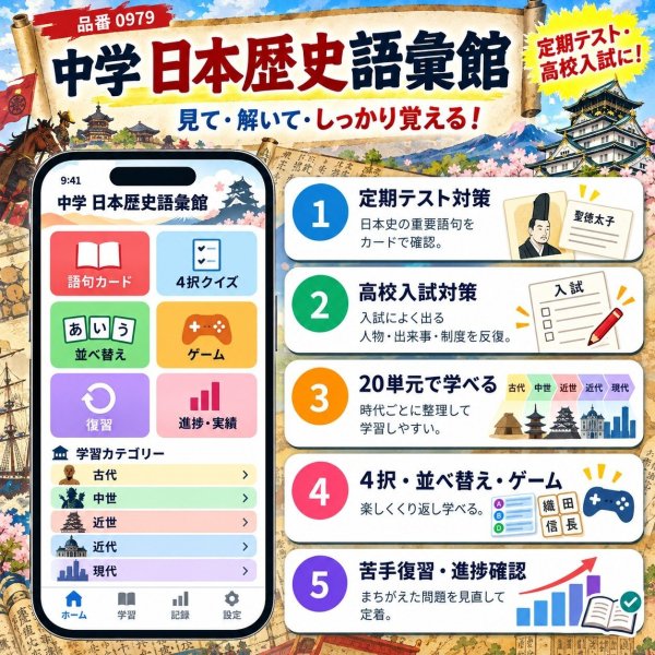 画像4: 【Webアプリ連動版】proceedx 0979 中学 日本歴史用語集 学習ポスター 一般 家庭学習 知育 勉強 部屋 教室 掲示 (4)