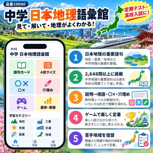 画像4: 【Webアプリ連動版】proceedx 10040 中学 日本地理用語集 1 中学 学習ポスター 家庭学習 知育 勉強 部屋 教室 掲示 (4)