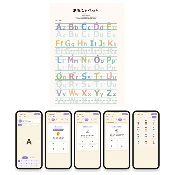 画像2: 【Webアプリ連動版】モンテッソーリ教育 学習ポスター アルファベット A4サイズ 書き消し対応 PP加工 日本製 (2)